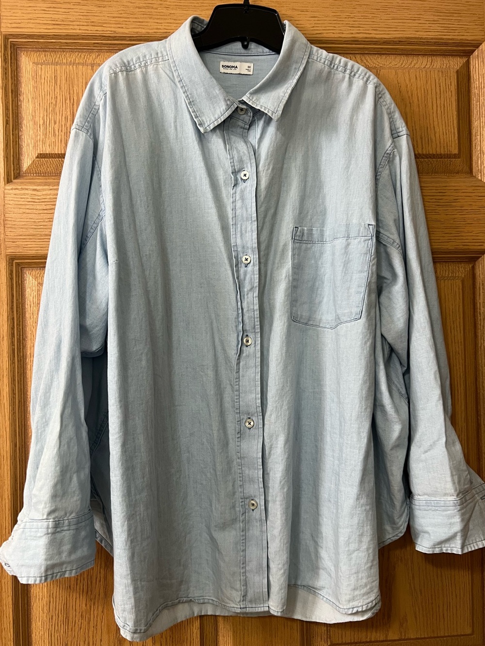Sonoma Women’s 3X Lightweight Cotton Denim Button Down Shirt – Blue